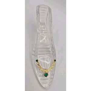 Killarney Crystal Ireland Glass Slipper Shoe Gold Chain Green Rhinestones PB103